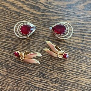 Elegant Gold and Red Teardrop Earrings